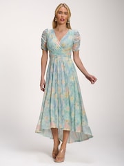 Jolie Moi Green Petite Mesh Print Dip Hem Maxi Dress - Image 6 of 6