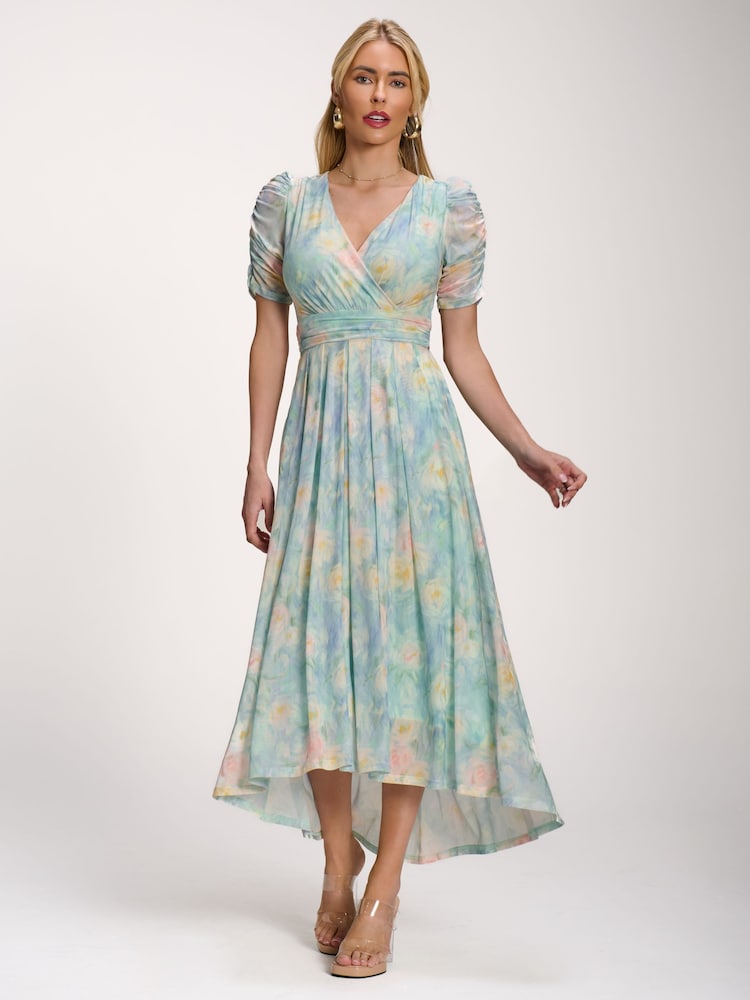 Jolie Moi Green Petite Mesh Print Dip Hem Maxi Dress - Image 6 of 6 Jolie Moi Green Petite Mesh Print Dip Hem Maxi Dress - Image 6 of 6