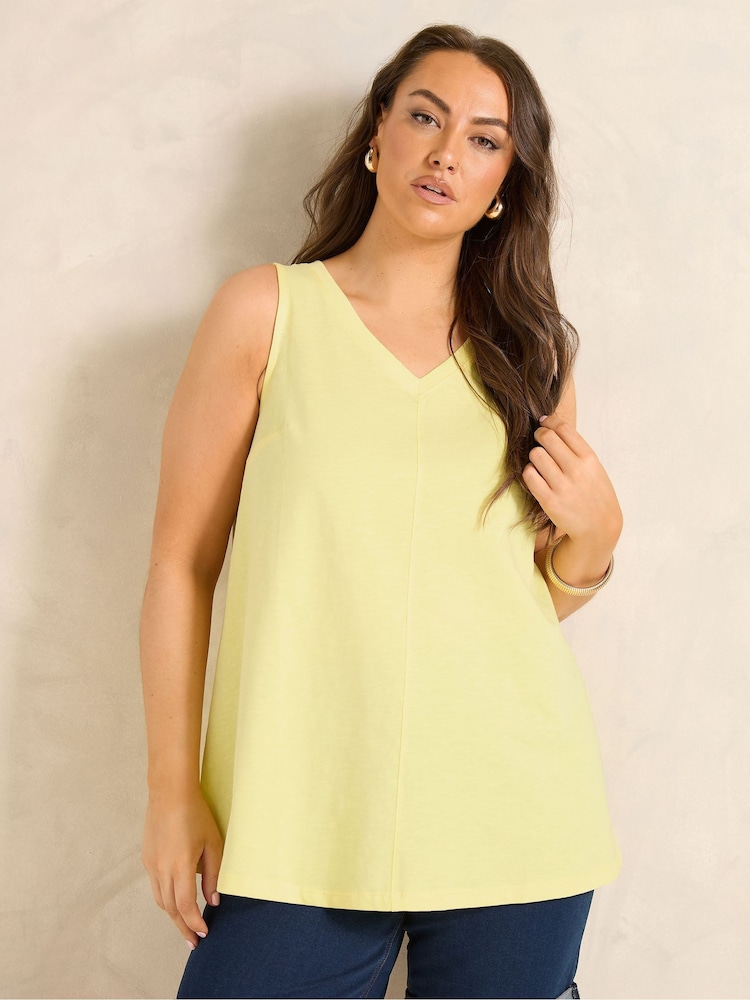 Evans Yellow Premium Cotton Vest Top - Image 1 of 5 Evans Yellow Premium Cotton Vest Top - Image 1 of 5