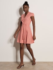 Apricot Pink Linen Blend Shirt Mini Dress - Image 1 of 3