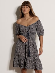 Apricot Blue Irregular Spot Bardot Mini Dress - Image 1 of 4