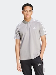 adidas Grey Essentials Piqué Embroidered Small Logo 3-Stripes 100% Cotton Polo Shirt - Image 1 of 6
