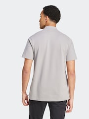 adidas Grey Essentials Piqué Embroidered Small Logo 3-Stripes 100% Cotton Polo Shirt - Image 2 of 6