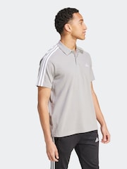 adidas Grey Essentials Piqué Embroidered Small Logo 3-Stripes 100% Cotton Polo Shirt - Image 3 of 6