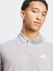 adidas Grey Essentials Piqué Embroidered Small Logo 3-Stripes 100% Cotton Polo Shirt - Image 4 of 6