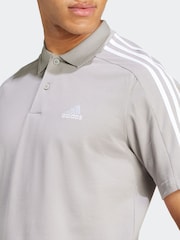 adidas Grey Essentials Piqué Embroidered Small Logo 3-Stripes 100% Cotton Polo Shirt - Image 5 of 6
