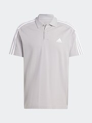 adidas Grey Essentials Piqué Embroidered Small Logo 3-Stripes 100% Cotton Polo Shirt - Image 6 of 6