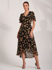 Jolie Moi Black Mesh Ruched Sleeve Maxi Dress - Image 1 of 6