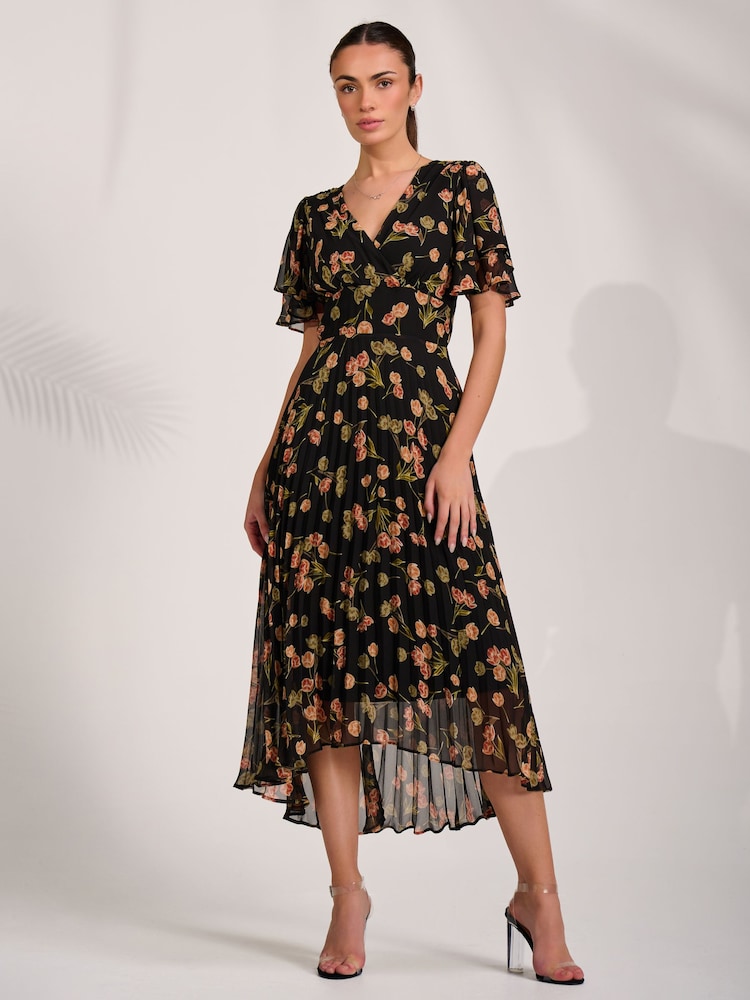 Jolie Moi Black Mesh Ruched Sleeve Maxi Dress - Image 1 of 6 Jolie Moi Black Mesh Ruched Sleeve Maxi Dress - Image 1 of 6