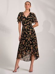 Jolie Moi Black Mesh Ruched Sleeve Maxi Dress - Image 4 of 6