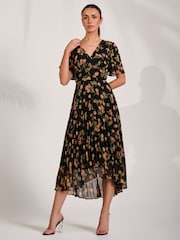 Jolie Moi Black Mesh Ruched Sleeve Maxi Dress - Image 5 of 6