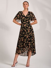 Jolie Moi Black Mesh Ruched Sleeve Maxi Dress - Image 6 of 6
