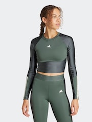 adidas Green Hyperglam Shine Training Crop Long Sleeve Top - Image 1 of 1