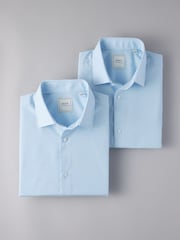 Синий - Обычный крой - Easy Care Short Sleeve Smart Shirts 2 Pack - Изображение 1 из 10
