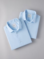 Синий - Обычный крой - Easy Care Short Sleeve Smart Shirts 2 Pack - Изображение 7 из 10