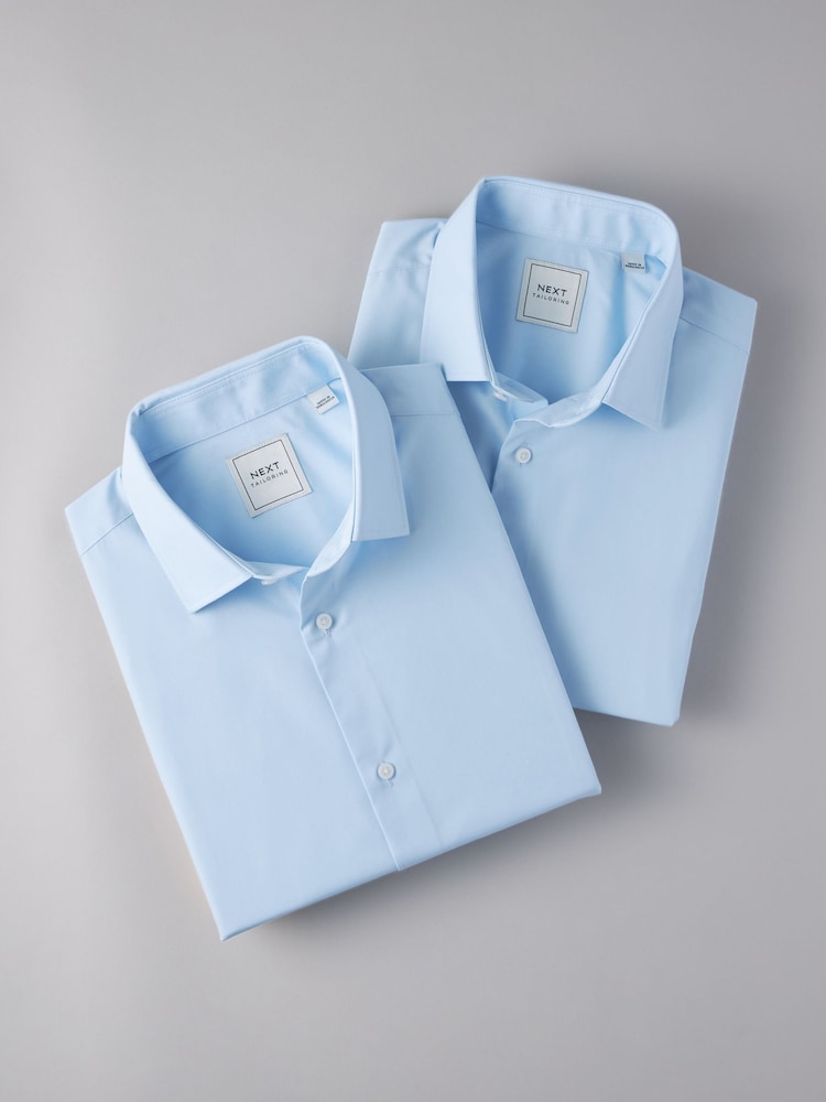 Blue Regular Fit Easy Care Short Sleeve Smart Shirts 2 Pack - Image 7 of 10
