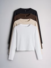 The Set 4 Pack Long Sleeve Skinny Fit Cropped T-Shirts Neutral - Image 1 of 7