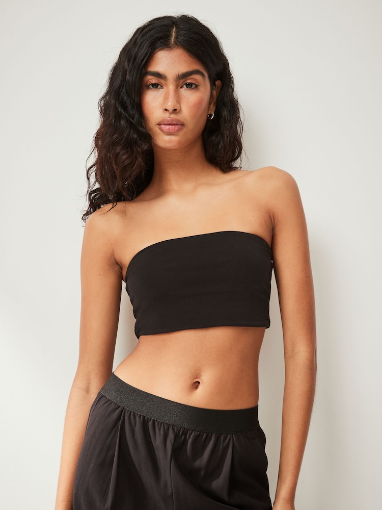 Black Cotton Rich Bandeau Boobtube Tops 2 Pack - Image 3 of 6