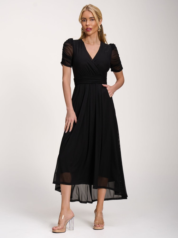 ruched petite dress Loft Petite Beaded Keyhole Ruched Midi Dress Size 2XL Black Women's