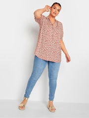 Yours Curve Red Floral Print Tie Neck Blouse - Image 2 of 4