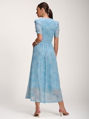 Jolie Moi Light Blue Printed Mesh Dip Hem Maxi Dress - Image 2 of 6