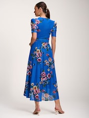 Jolie Moi Blue Floral Print Mesh Maxi Dress - Image 2 of 6