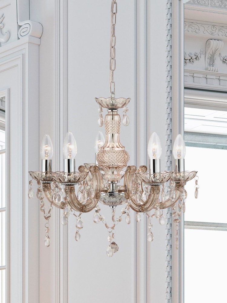 Searchlight Mink Brown Lillie Mink 5Lt Pendant Ceiling Light - Image 1 of 3