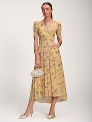Jolie Moi Yellow Floral Print Mesh Maxi Dress - Image 1 of 6