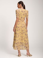 Jolie Moi Yellow Floral Print Mesh Maxi Dress - Image 2 of 6