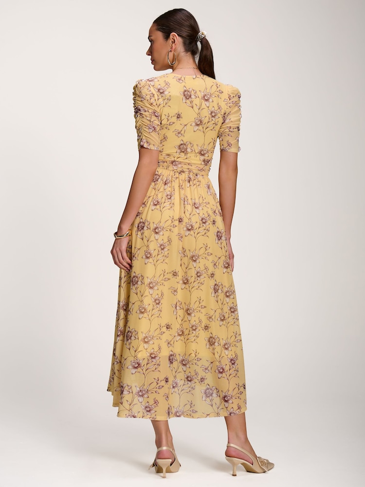 Jolie Moi Yellow Floral Print Mesh Maxi Dress - Image 2 of 6 Jolie Moi Yellow Floral Print Mesh Maxi Dress - Image 2 of 6