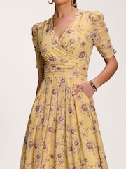 Jolie Moi Yellow Floral Print Mesh Maxi Dress - Image 3 of 6