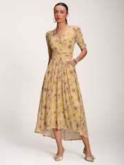 Jolie Moi Yellow Floral Print Mesh Maxi Dress - Image 4 of 6