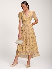 Jolie Moi Yellow Floral Print Mesh Maxi Dress - Image 5 of 6
