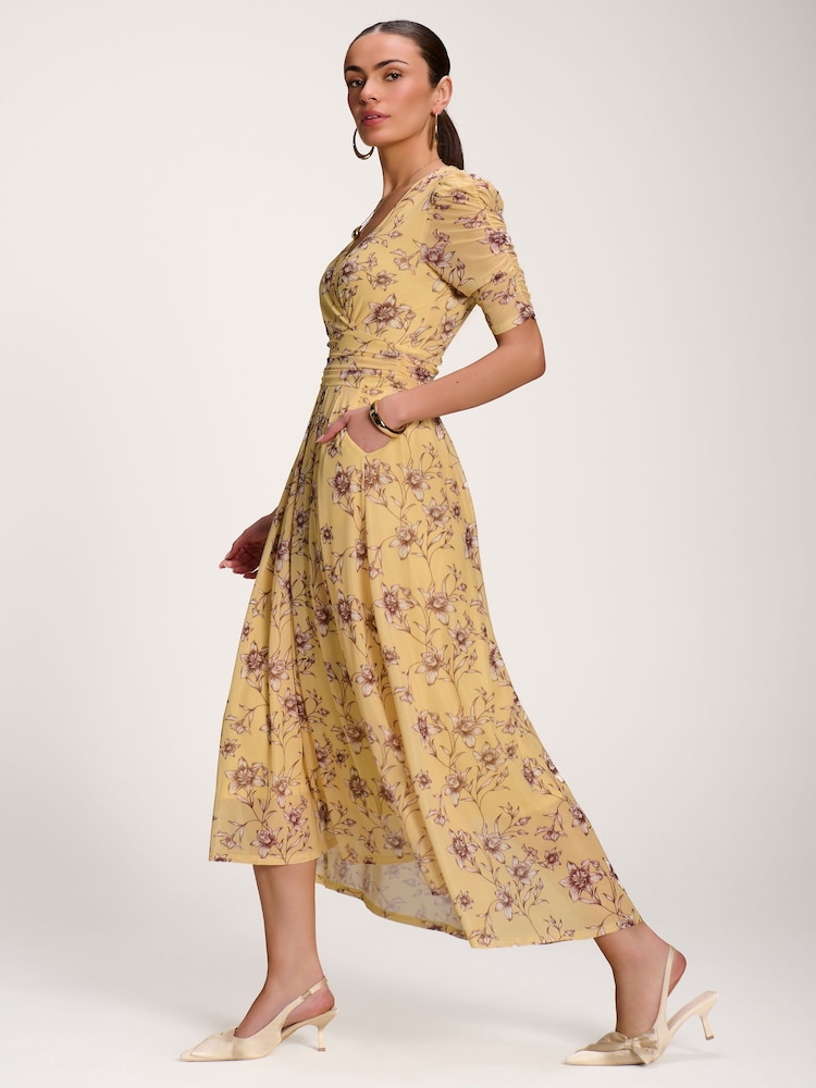 Jolie Moi Yellow Floral Print Mesh Maxi Dress - Image 6 of 6 Jolie Moi Yellow Floral Print Mesh Maxi Dress - Image 6 of 6