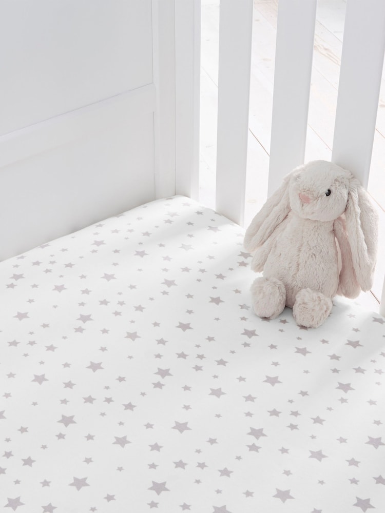 Silentnight 2 Pack Grey Stars Kids Safe Nights Cot Bed Size 100% Cotton Fitted Sheets - Image 1 of 9