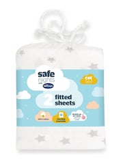 Silentnight 2 Pack Grey Stars Kids Safe Nights Cot Bed Size 100% Cotton Fitted Sheets - Image 2 of 9