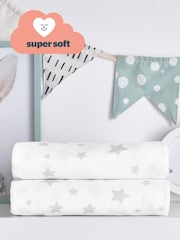Silentnight 2 Pack Grey Stars Kids Safe Nights Cot Bed Size 100% Cotton Fitted Sheets - Image 3 of 9