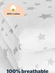 Silentnight 2 Pack Grey Stars Kids Safe Nights Cot Bed Size 100% Cotton Fitted Sheets - Image 4 of 9