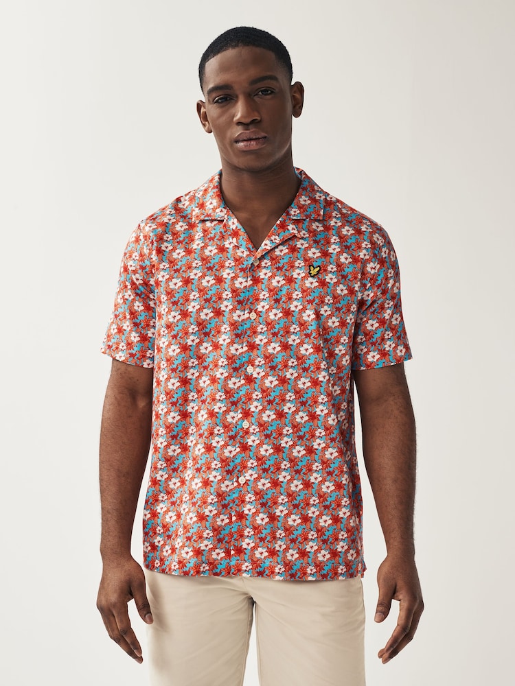 Lyle & Scott Orange Floral Print Resort Shirt - Image 2 of 4