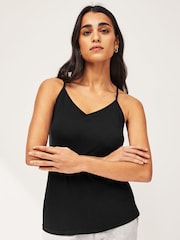 Black V-Neck Thin Strap Vest - Image 1 of 5