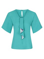 Top en azul turquesa con mangas de murciélago y lazada River de HotSquash - Imagen 3 de 5