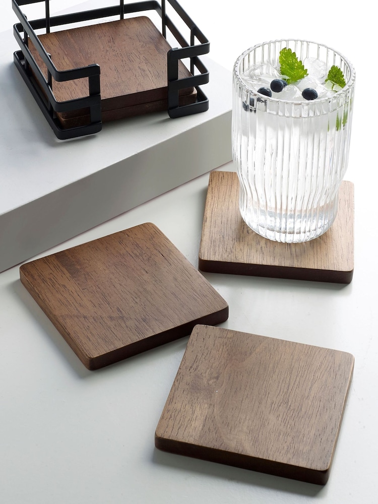 Set of 4 Black Wooden Bronx Coasters - Image 1 of 3