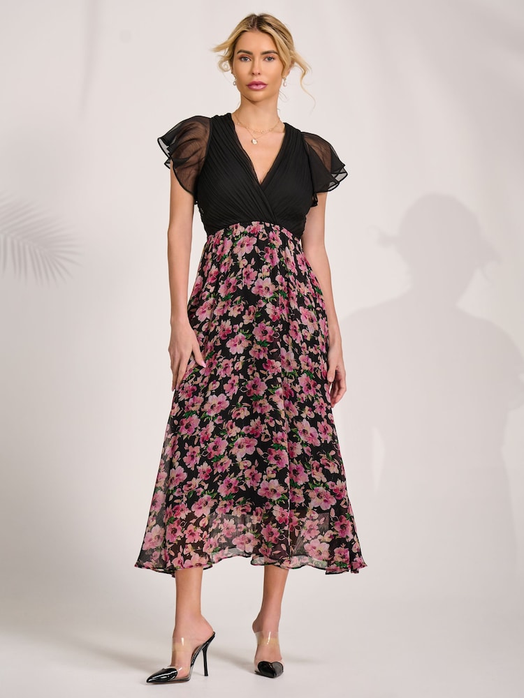 Jolie Moi Pink Printed Chiffon Midaxi Dress - Image 1 of 6 Jolie Moi Pink Printed Chiffon Midaxi Dress - Image 1 of 6