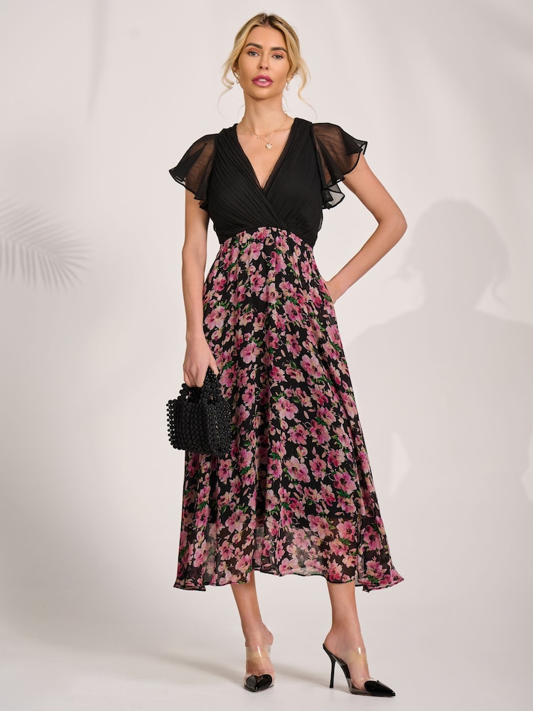 Jolie Moi Pink Printed Chiffon Midaxi Dress - Image 6 of 6 Jolie Moi Pink Printed Chiffon Midaxi Dress - Image 6 of 6