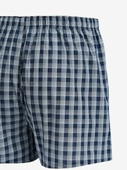 Mixed Blue Check 4 pack Woven Pure 100% Cotton Boxers - Image 2 of 3