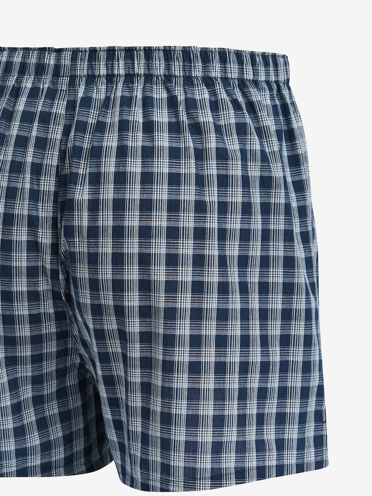 Mixed Blue Check 4 pack Woven Pure 100% Cotton Boxers - Image 2 of 3