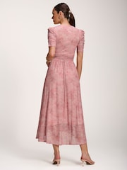 Jolie Moi Pink Printed Mesh Dip Hem Maxi Dress - Image 2 of 6