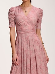 Jolie Moi Pink Printed Mesh Dip Hem Maxi Dress - Image 3 of 6