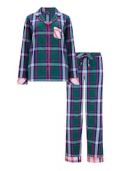 Pour Moi Green Multi Cosy Check Brushed 100% Cotton Pyjamas Gift Set - Image 3 of 4