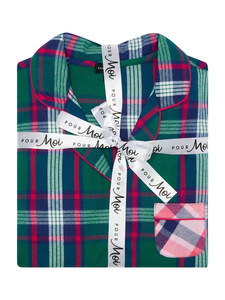 Pour Moi Green Multi Cosy Check Brushed 100% Cotton Pyjamas Gift Set - Image 4 of 4